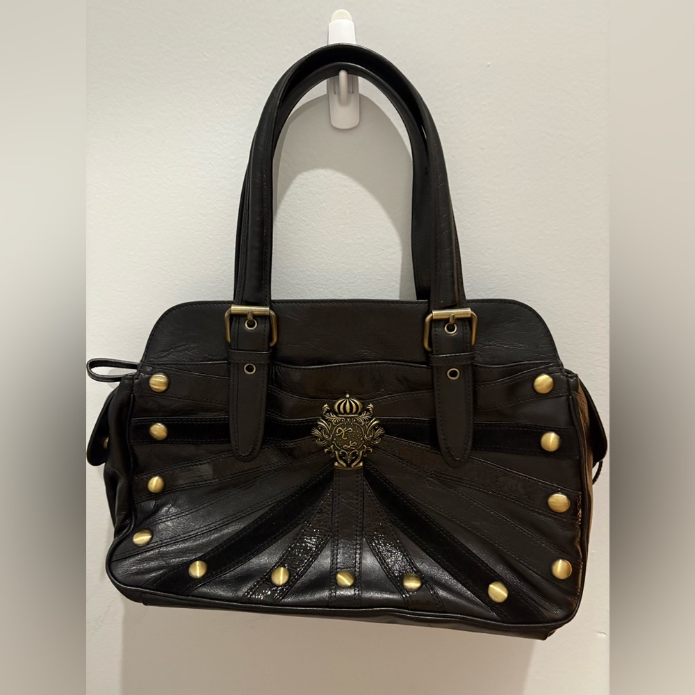 Kate Landry Black leather Satchel with Gold Studs